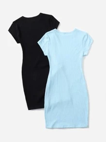 Muchica 2 Packs Rib-Knit Dress - Multicolor - View 2