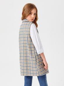 SHEIN 女孩格紋翻領背心外套