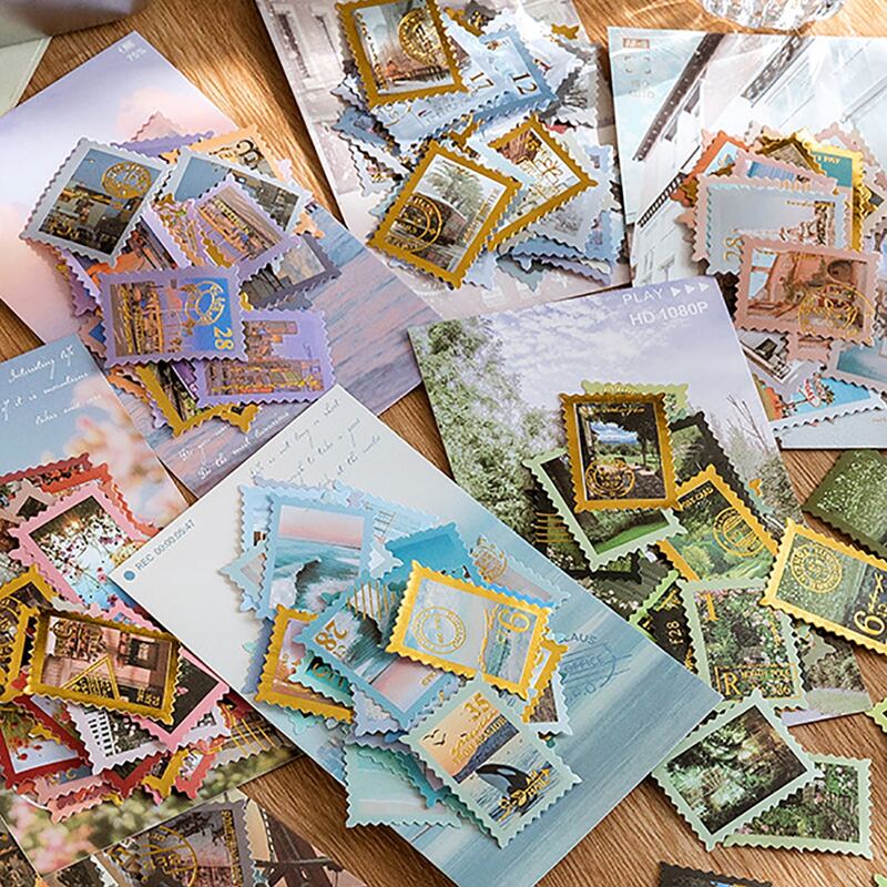 

40pcs Landscape Stamp Sticker, Multicolor