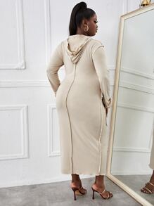 Maweii Plus Stitch Trim Hooded Bodycon Dress - Apricot - View 2