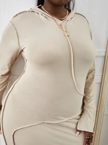 Maweii Plus Stitch Trim Hooded Bodycon Dress - Apricot - View 5