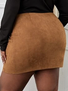INAWLY Plus Zip Detail Skirt - Camel - View 2