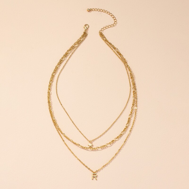 

Letter Pendant Layered Chain Necklace, Gold