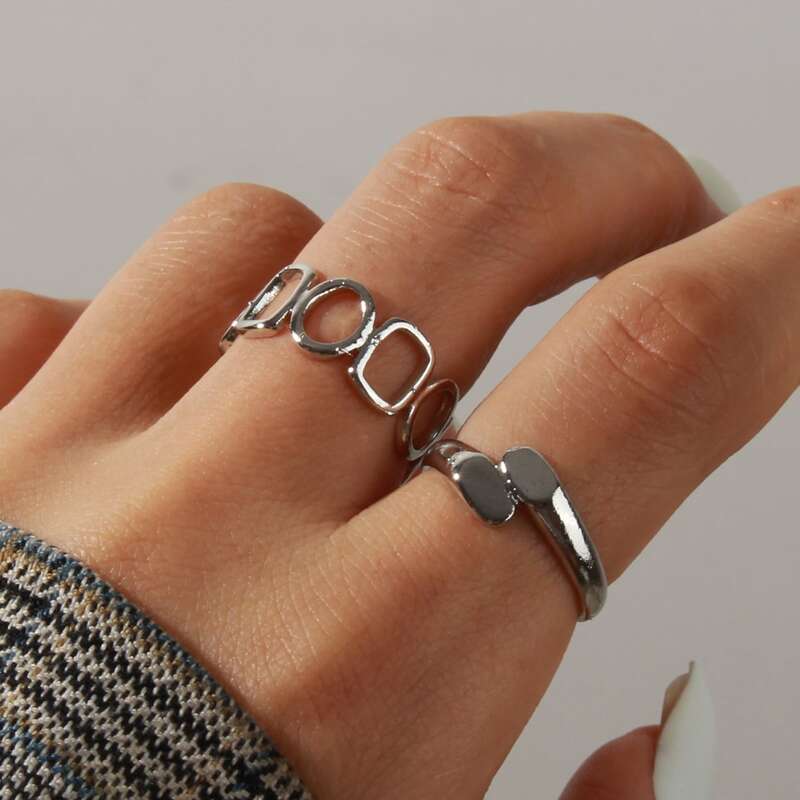 

2pcs Hollow Out Cuff Ring, Silver