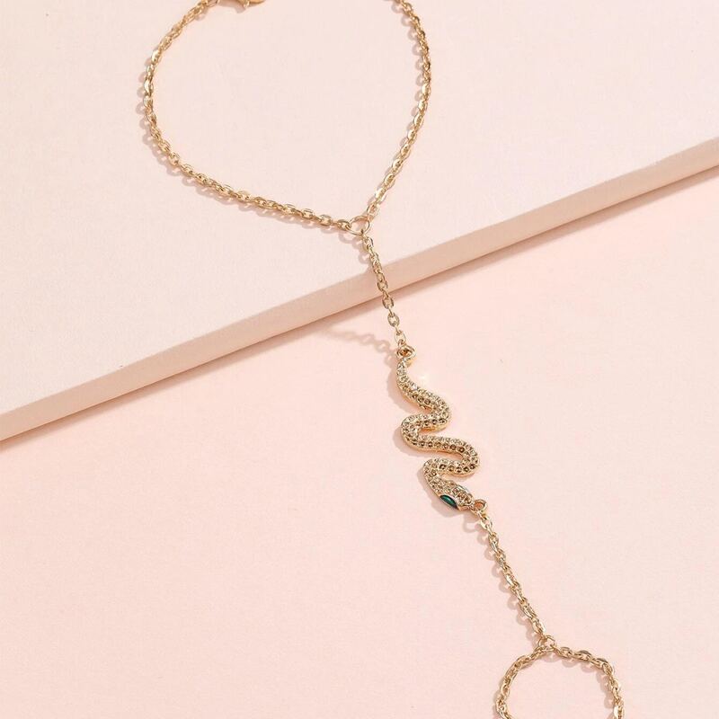 

Snake Decor Chain Bracelet With Ring, Gold