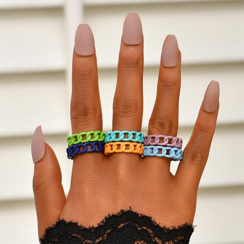 

6pcs Chain Design Ring, Multicolor