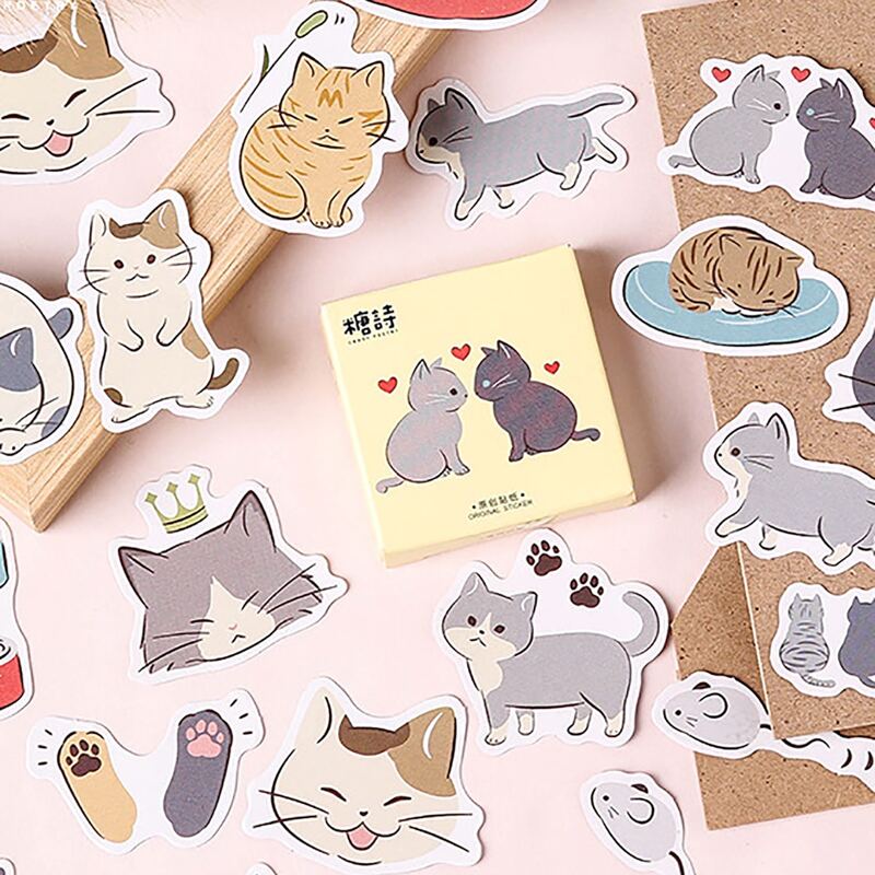 

45pcs Cartoon Cat Print Sticker, Multicolor