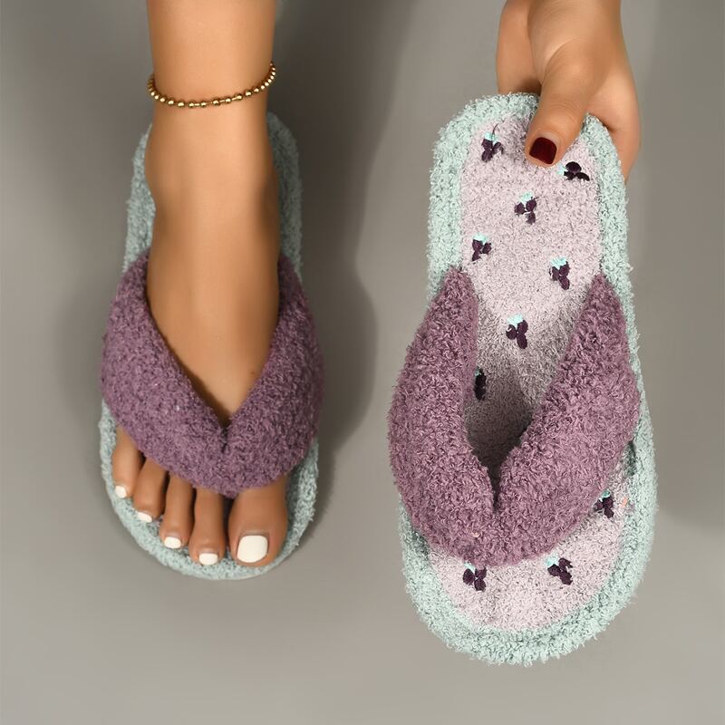 

Embroidery Fluffy Bedroom Slippers, Purple