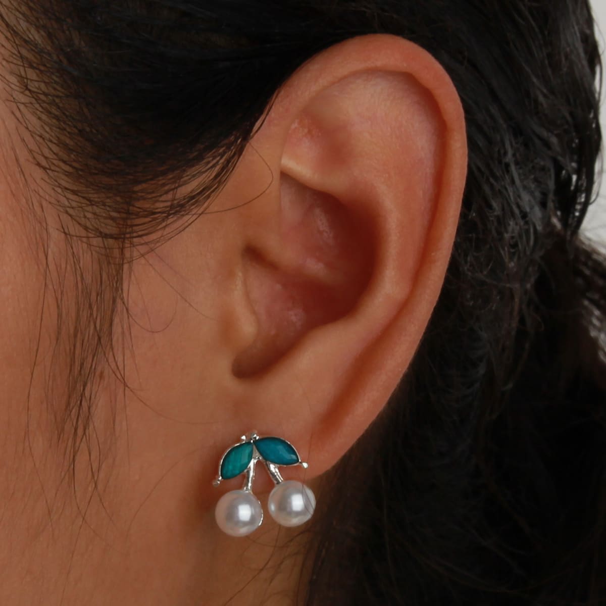 

Cherry Design Stud Earrings, White
