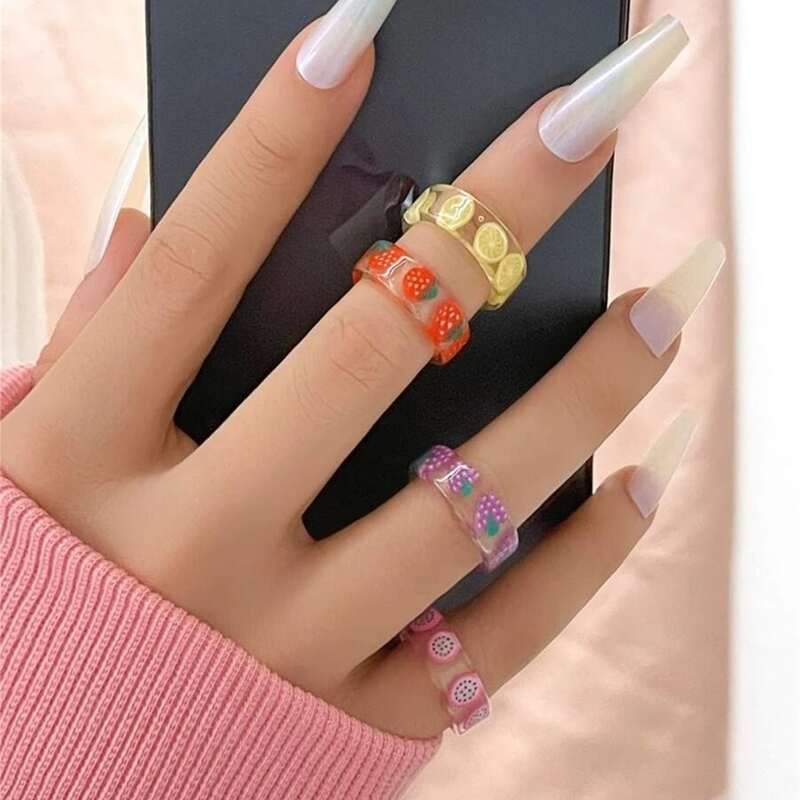 

4pcs Fruit Pattern Ring, Multicolor