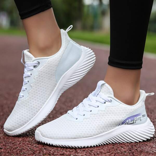 

Minimalist Letter Graphic Lace-up Front Running Shoes, White