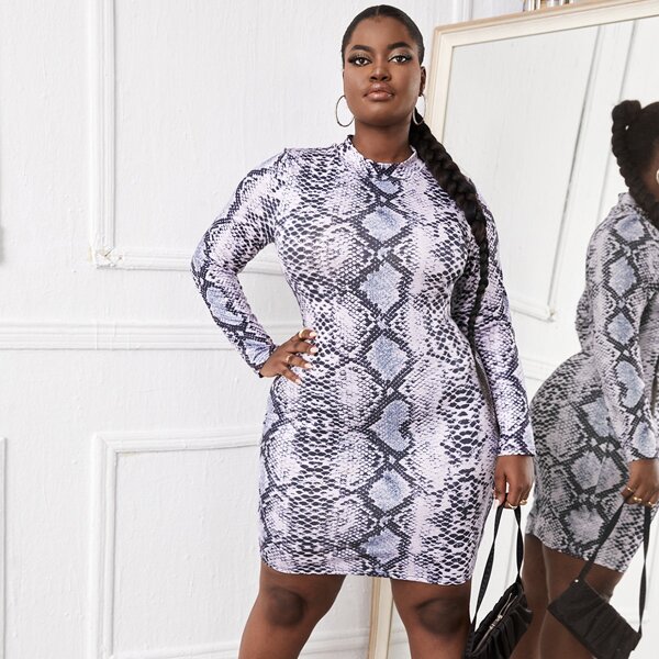 

Plus Snakeskin Print Dress, Multicolor