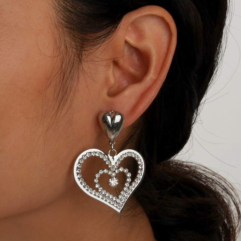 

Heart Charm Earrings, Silver