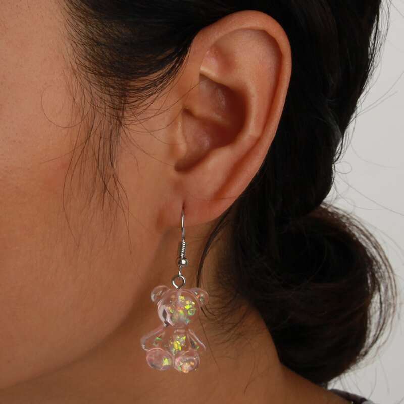 

Cartoon Bear Charm Earrings, Pink