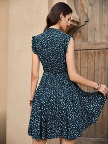 Rusttydustty 小碎花西裝領紐扣洋裝不附帶腰帶 - 彩色 - 查看 2