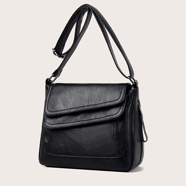 

Minimalist Zip Detail Crossbody Bag, Black