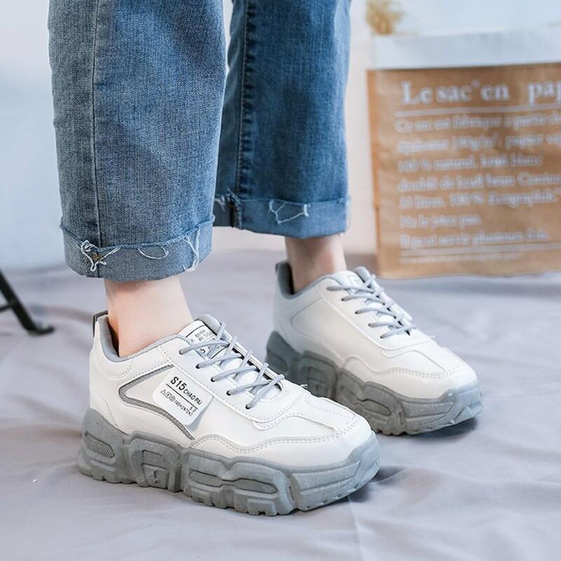 

Colorblock Pattern Lace-up Front Chunky Sneakers, Grey