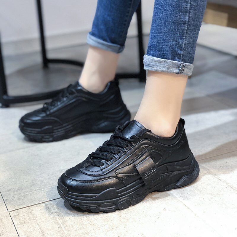 

Lace-up Front Chunky Sneakers, Black