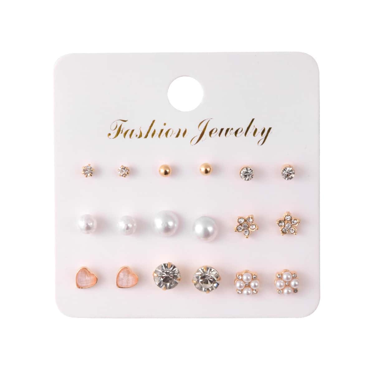 

9pairs Faux Pearl Earrings, Gold