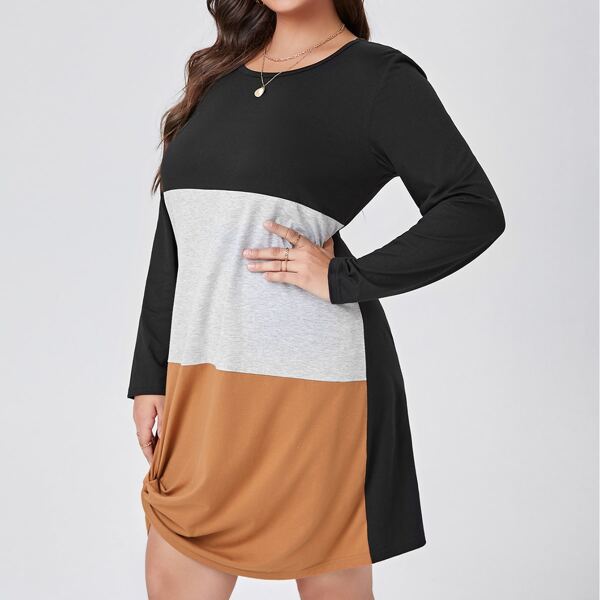 

Plus Cut And Sew Twist Hem Tee Dress, Multicolor