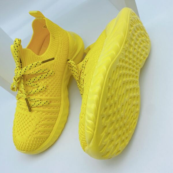 

Boys Lace Up Decor Knit Running Shoes, Yellow