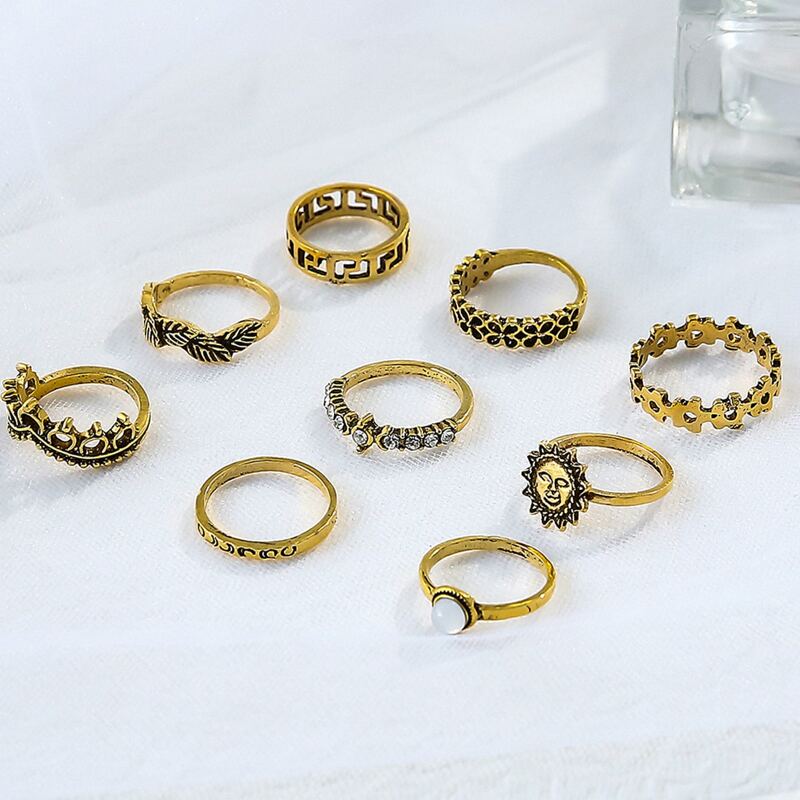 

9pcs Sun Decor Ring, Gold