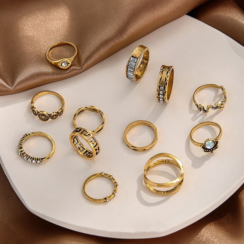 

12pcs Rhinestone Decor Ring, Gold