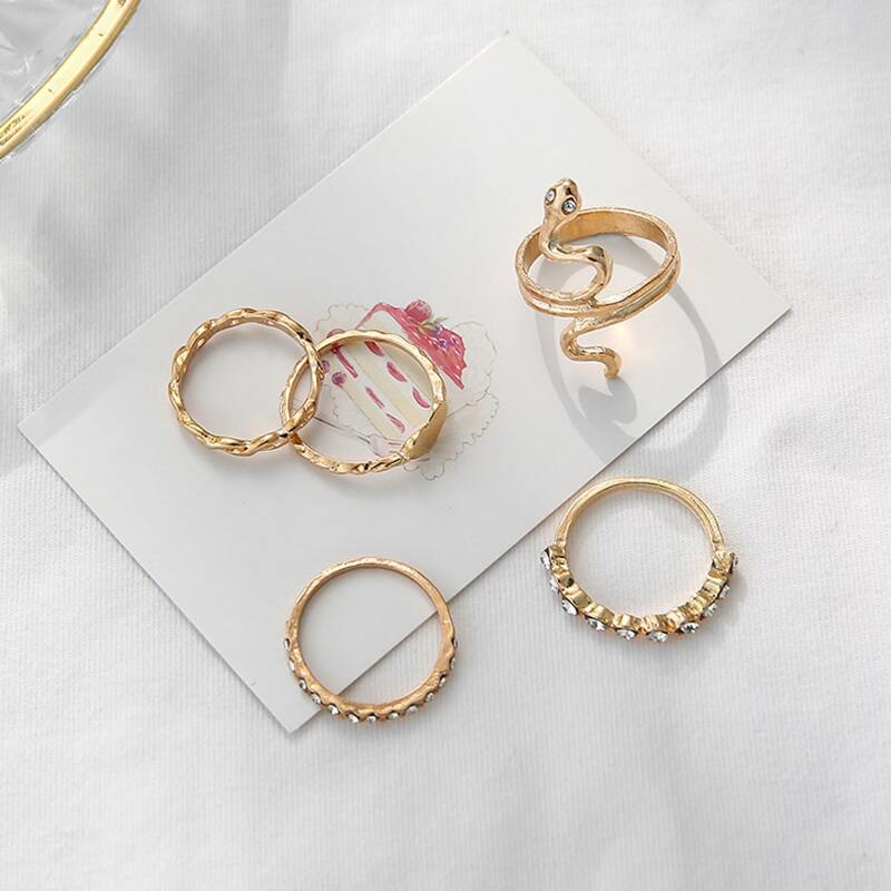 

5pcs Snake Design Ring, Gold