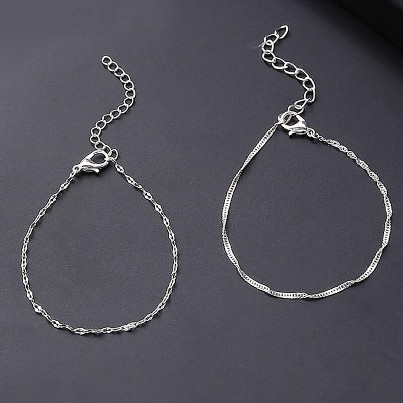 

2pcs Minimalist Chain Bracelet, Silver