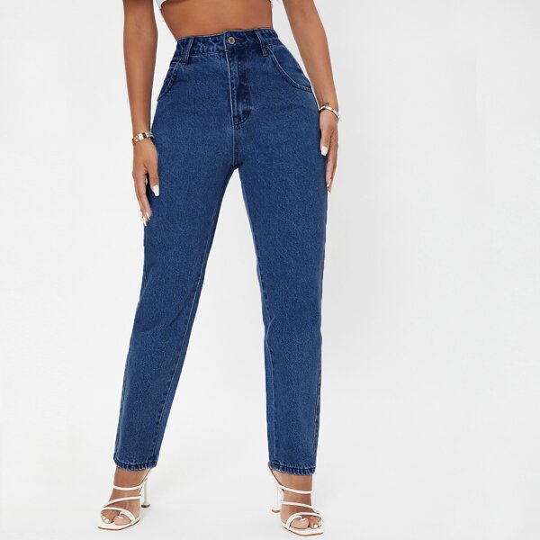 

High Waist Straight Leg Jeans, Dark wash