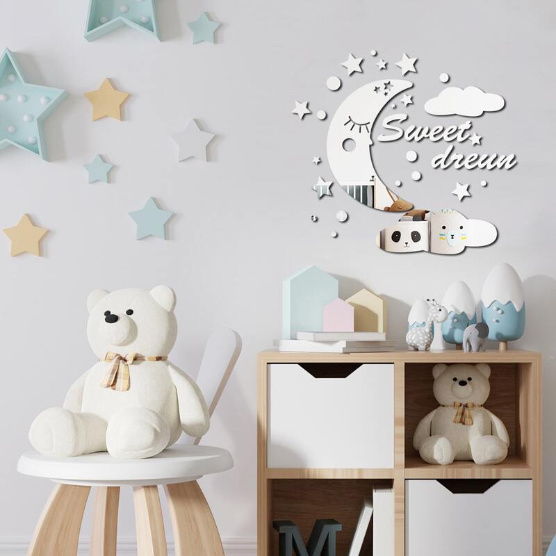 

Kids Moon Shaped Mirror Surface Wall Sticker, Silver