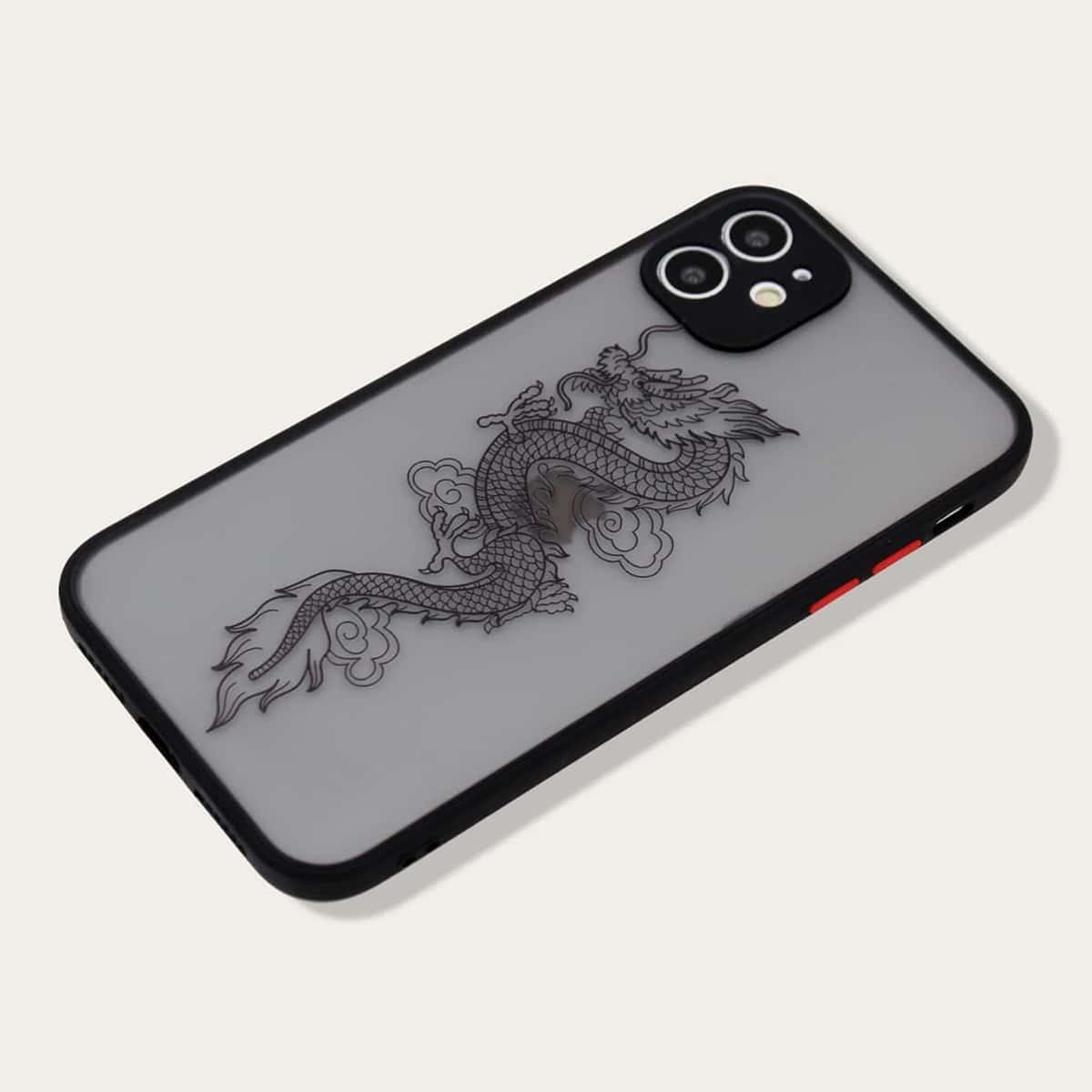 

Contrast Frame Chinese Dragon Print Phone Case, Black