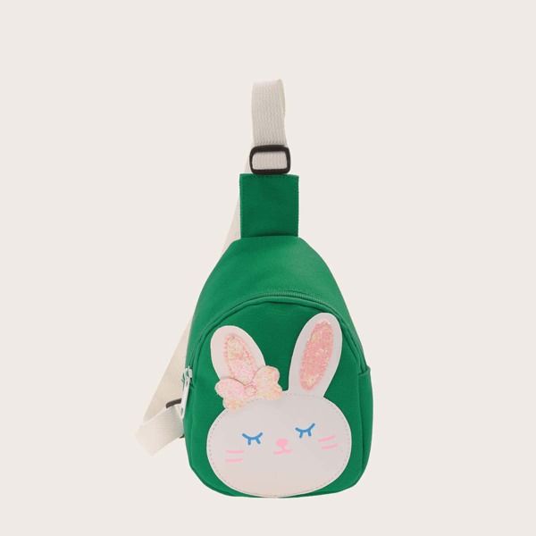 

Girls Rabbit Pattern Glitter Sling Bag, Green