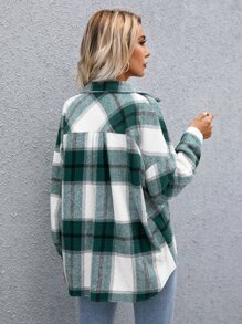 SHEIN LUNE Plaid Flap Pocket Drop Shoulder Jacket,Ladies Spring/Fall Casual Button,Fake Pockets Drop Shoulder Collar Regular Fit Multicolor Plaid Women Jackets,Casual Daily Wear