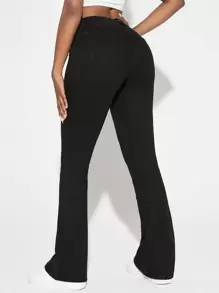 SHEIN SXY Solid Flare Leg Jeans - Black - View 2