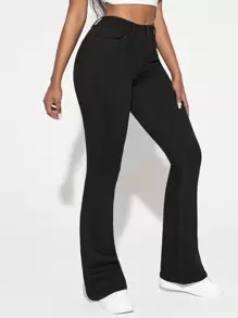 SHEIN SXY Solid Flare Leg Jeans - Black - View 3