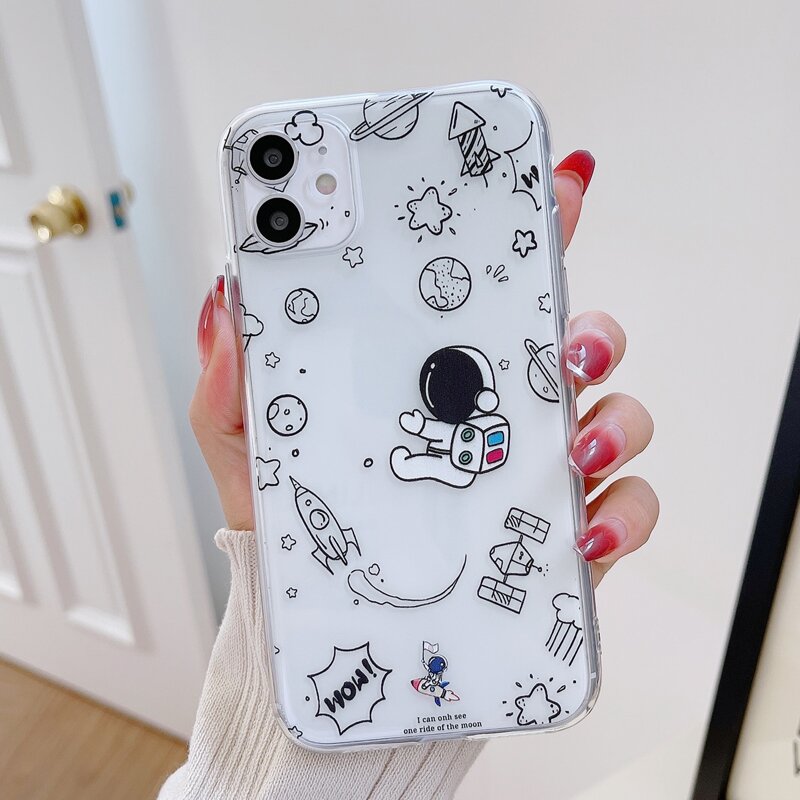 

Cartoon Graphic Transparent Phone Case, Multicolor