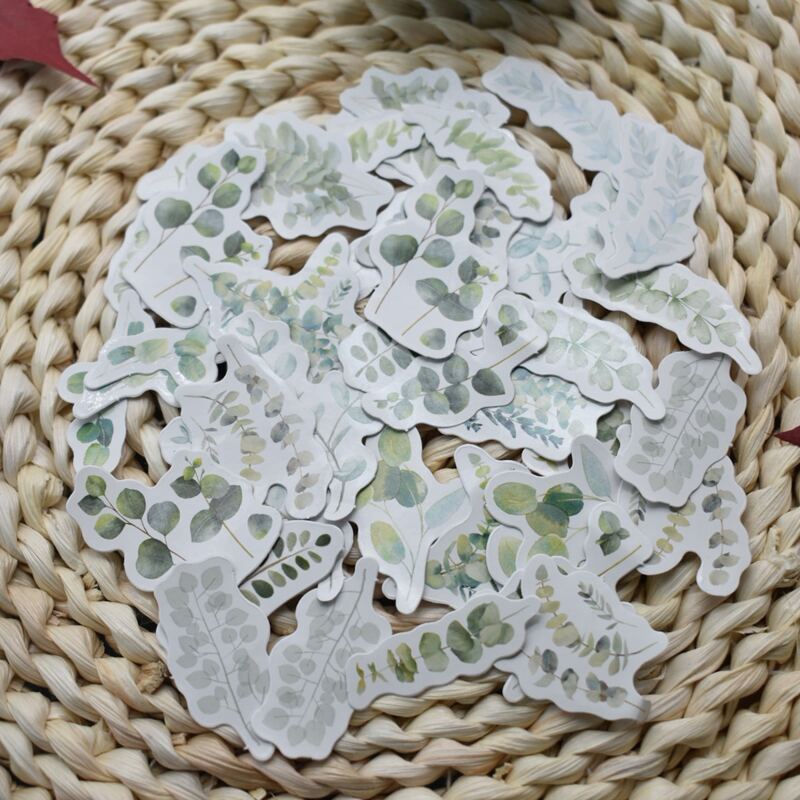 

45pcs Leaf Print Sticker, Green