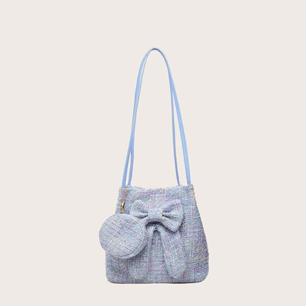 

Minimalist Plaid Pattern Tote Bag With Coin Case, Blue