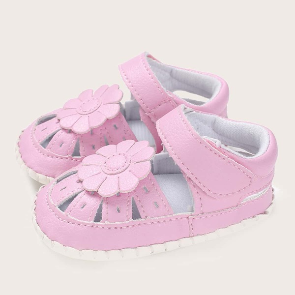 

Baby Girls Flower Appliques Velcro Strap Sandals, Pink