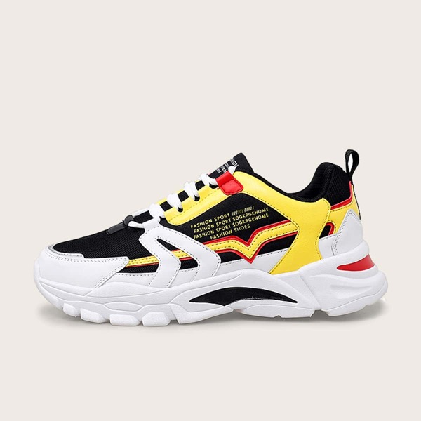 

Men Colorblock Letter Graphic Chunky Sneakers, Black