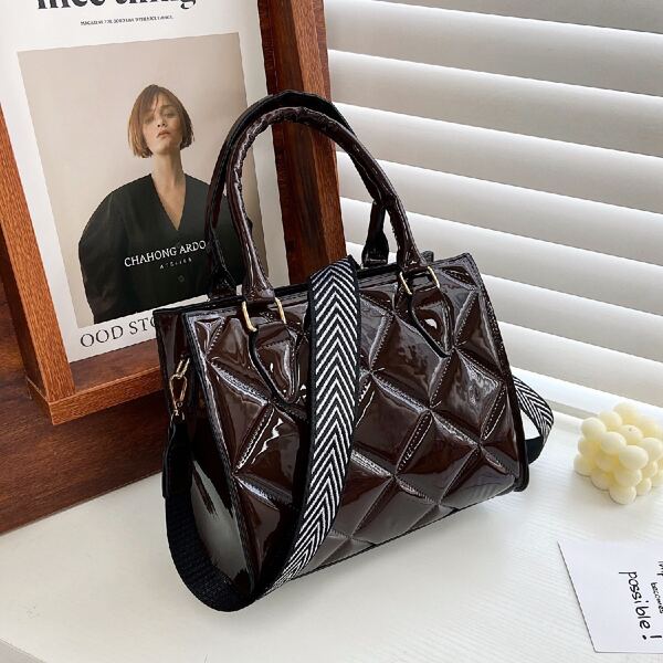 

Quilted Satchel Bag, Coffee brown