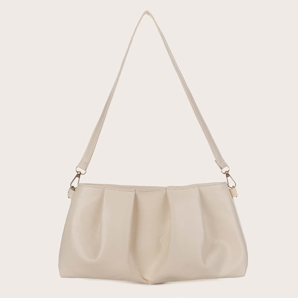 

Ruched Baguette Bag, Beige
