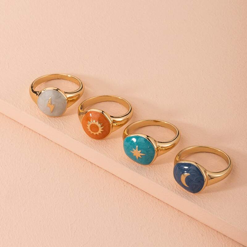 

4pcs Geo Decor Ring, Gold