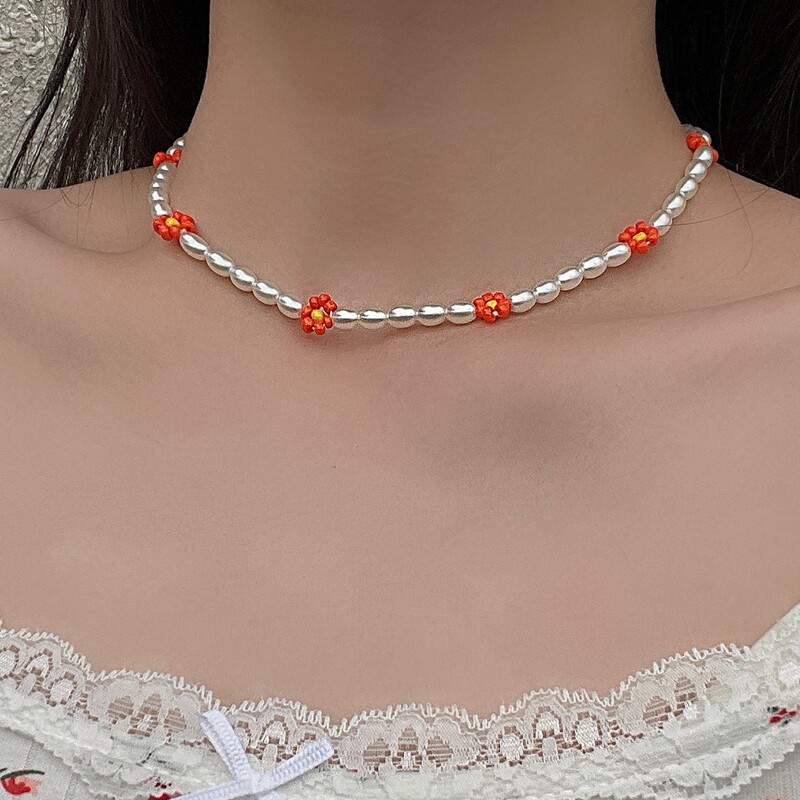 

Faux Pearl Beaded Necklace, Orange