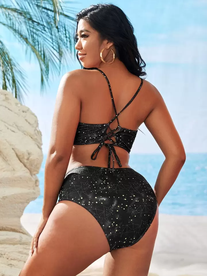 Plus Size Galaxy Print High Waisted Bikini Set Summer Beach SHEIN USA