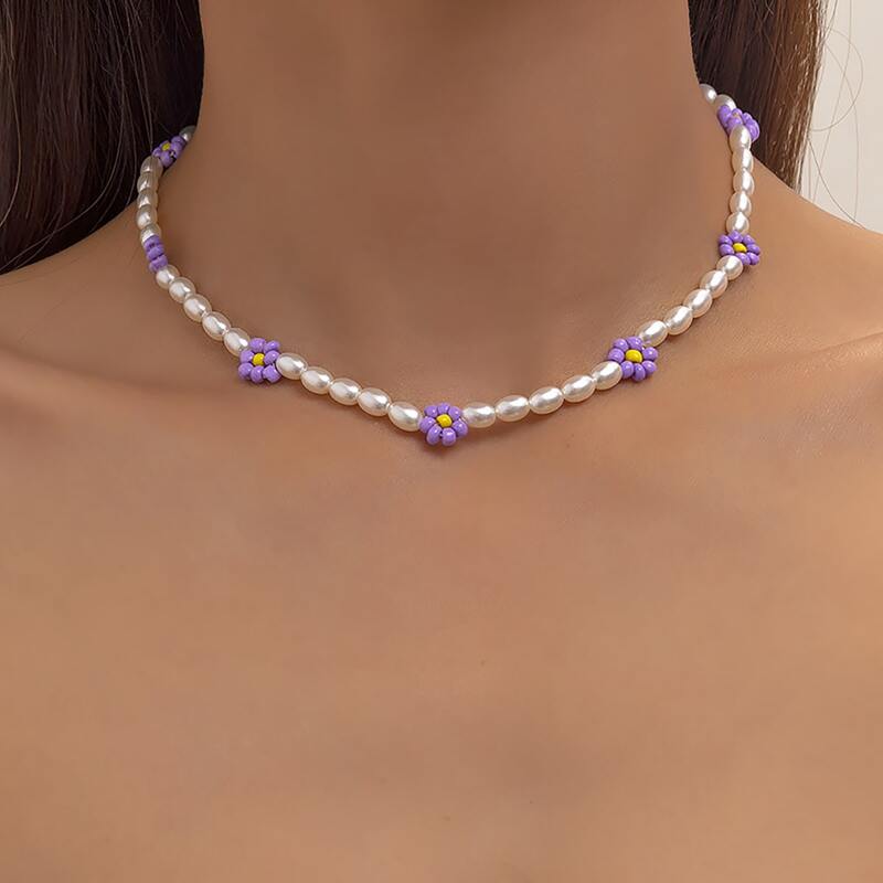 

Faux Pearl Beaded Necklace, Purple