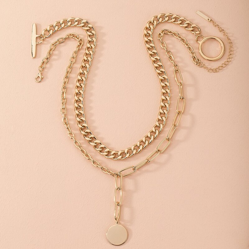 

2pcs Geo Pendant Chain Necklace, Gold
