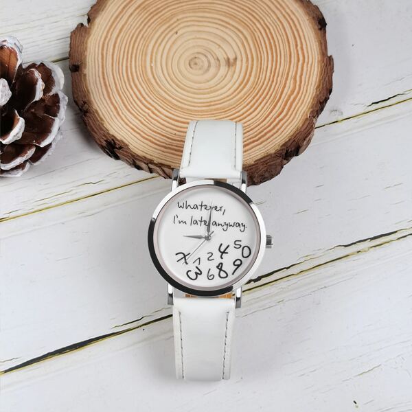 

Letter Graphic Dial Round Pointer Quartz Watch
