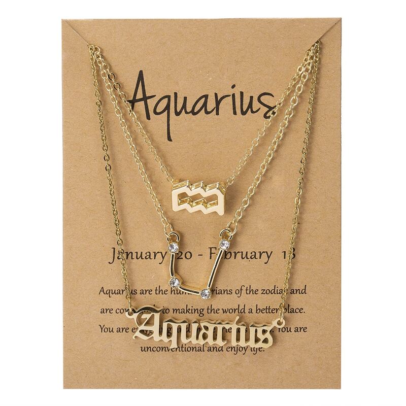 

3pcs Constellation Design Chain Necklace, Gold
